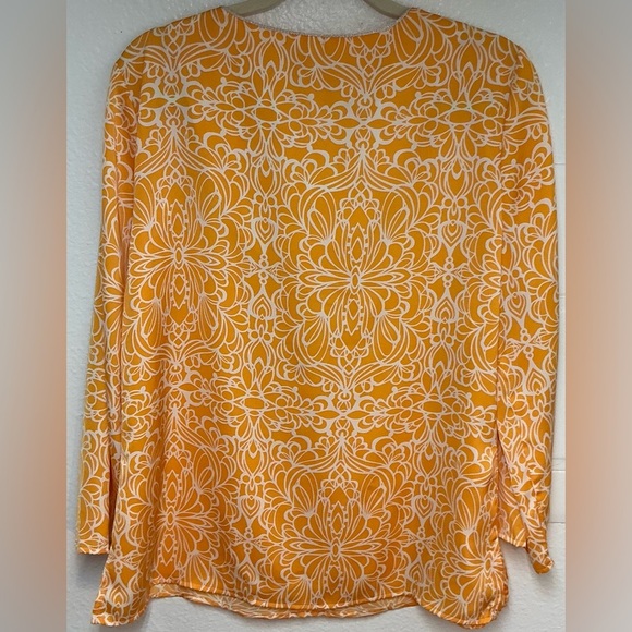 Chico's Orange Graphic Tunic with 3/4 Sleeves - Picture 4 of 9